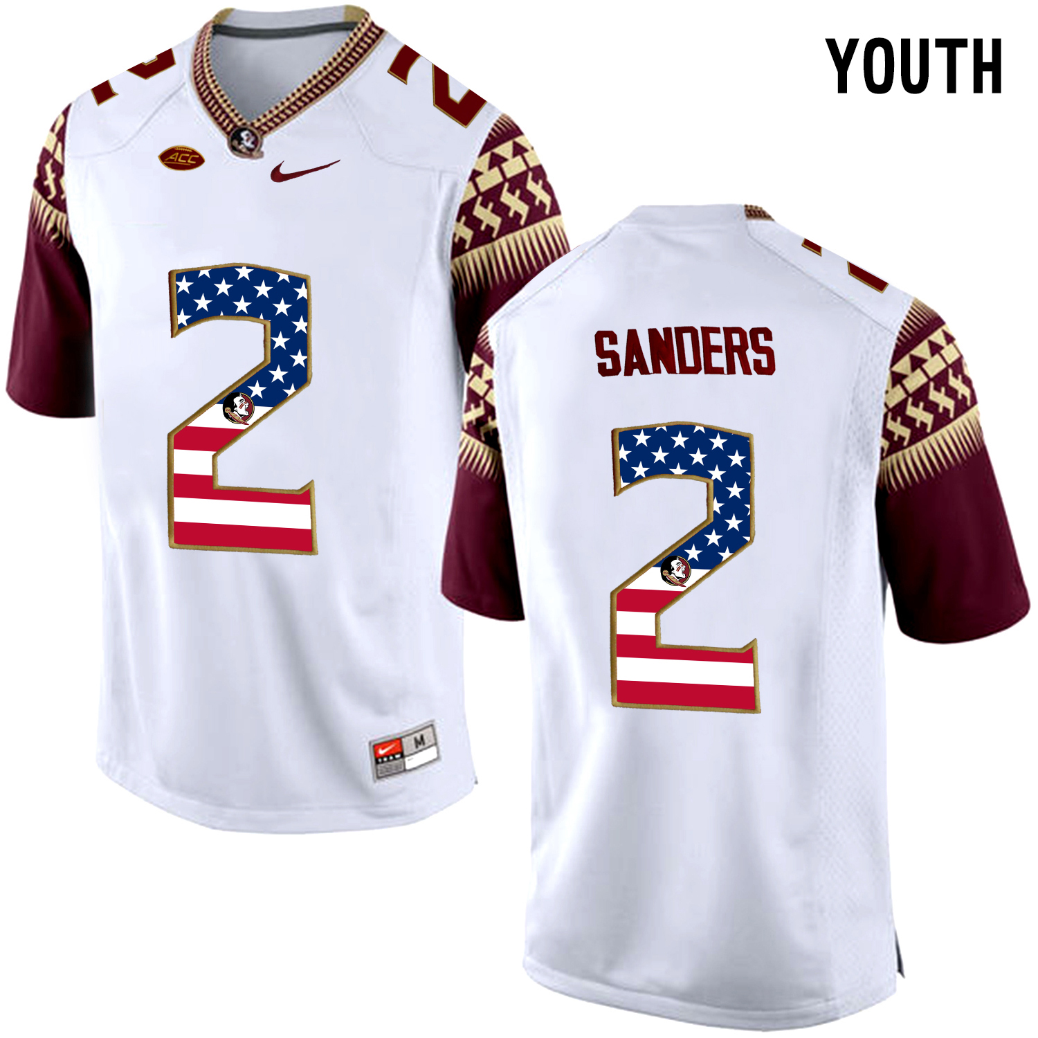 US Flag Fashion Youth Florida State Seminoles Deion Sanders #2 College Football Limited Jersey  White